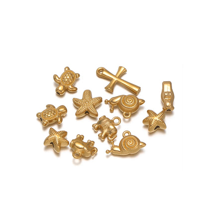 Wholesale 18k Gold Plated Stainless Steel Snail Turtle Starfish Eephant Charm Pendant for DIY Necklace Jewelry Making