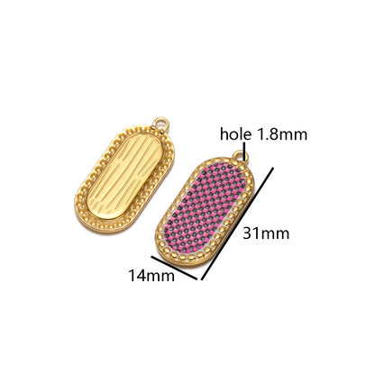 Wholesale Stainless Steel 18k Gold Plated Enamel Oval Gridding Charms Pendant for Diy Jewelry Necklace Making