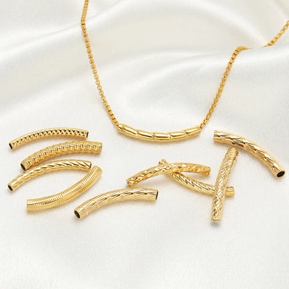 Gold Plated Stainless Steel Multi Patterns Embossed Curved Tube Bend Charm Pendant for DIY Jewelry Making Accessories