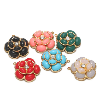 Exquisit Stainless Steel 18k Gold Plated Hollow Flower Zircon Charms Pendant for DIY Jewelry Necklace Making