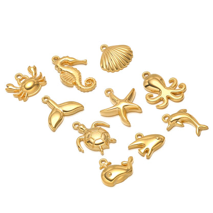 Hot Sale 18k Gold Plated Stainless Steel Enamel Crab Starfish Turtle Octopus Shell Charm Pendant for DIY Necklace Jewelry Making
