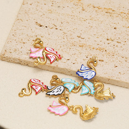 Wholesale Stainless Steel18k Gold Plated Enamel Swan Charms Pendant for DIY Jewelry Necklace Earring Making