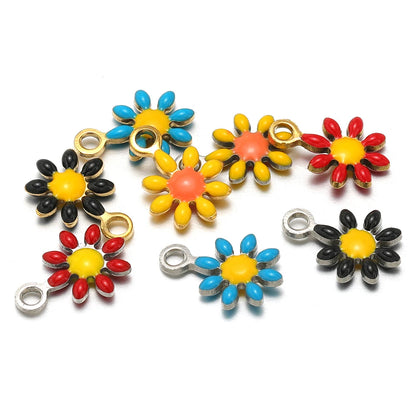 High Quality 304 Stainless Steel 18k Gold Plated Enamel Flower Charms Pendant for Jewelry Necklace Making
