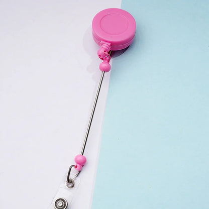 Creative Beaded Retractable Back Badge Holder Reels with Rotating Crocodile Clip & Keychain Bar