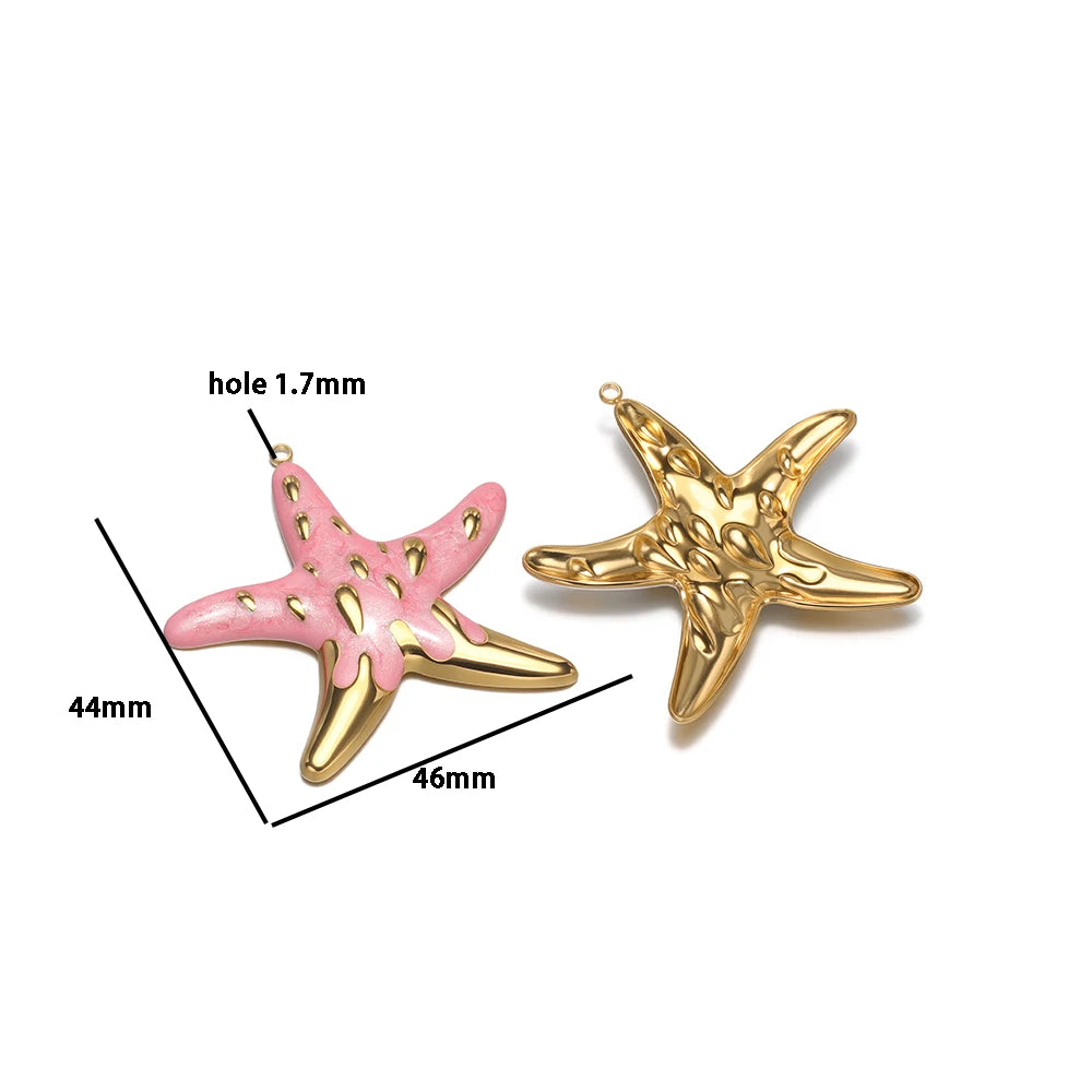 New Ocean Themed Stainless Steel 18k Gold Plated Enamel Shell Starfish Charm Pendant for Diy Jewelry Making Wholesale