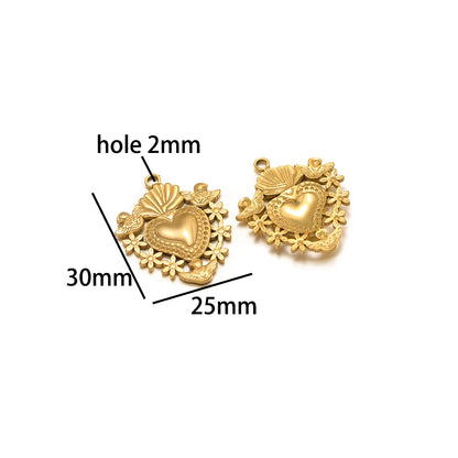 Wholesale Gold Plated Stainless Steel Moon Sun Leaf Cross Heart Charm Pendant for DIY Jewelry Necklace Making