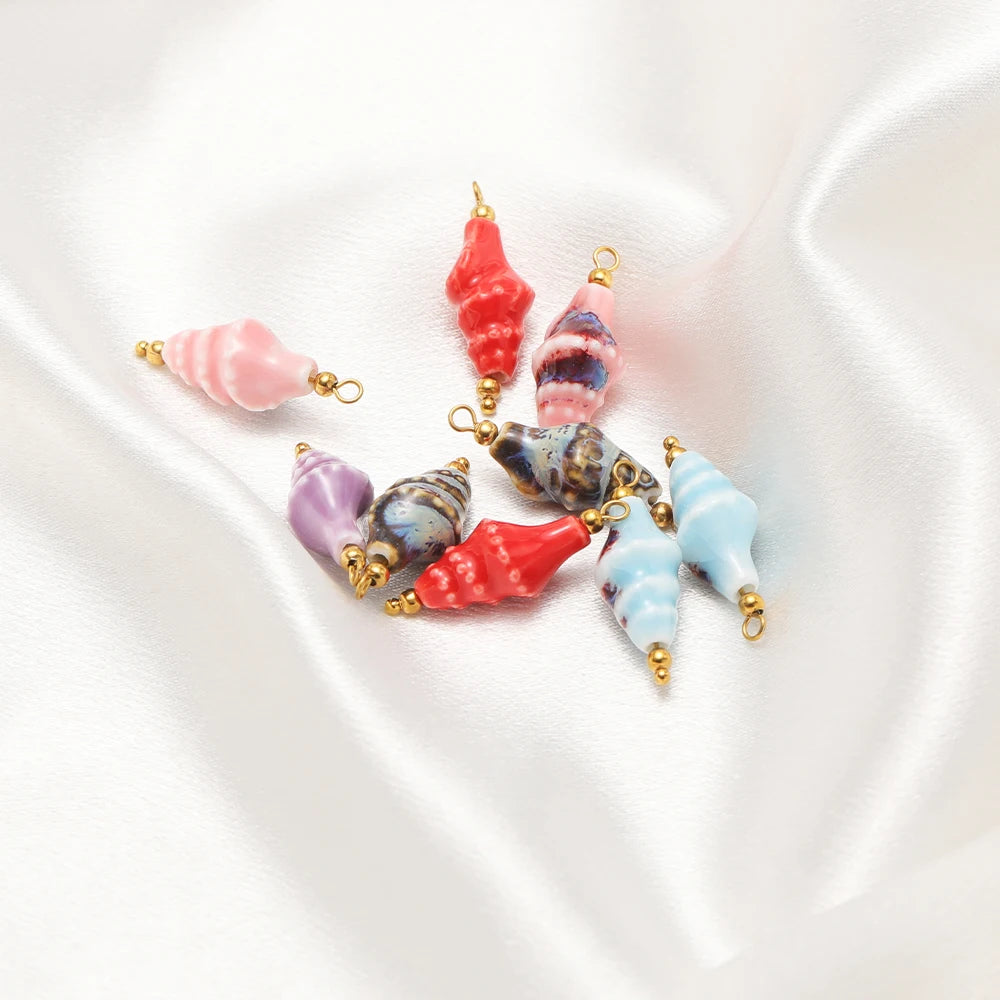 2mm Hole Ceramic Sea Snail Spacer Beads Glazed Porcelain Shell Beads for Jewelry Making DIY Bracelet Accessories Wholesale