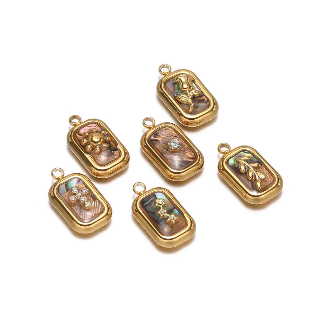Elegant 304 Stainless Steel 18k Gold Plated Enamel Rectangle Fashion Charm Pendants for DIY Jewelry Necklace Making