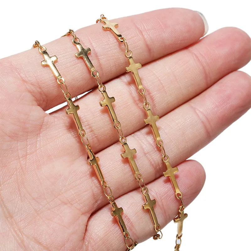 A1179 Fashion 18k Gold Non Tarnish 5mm Stainless Steel Chain Cross Necklace Jewelry Accessory Wholesale