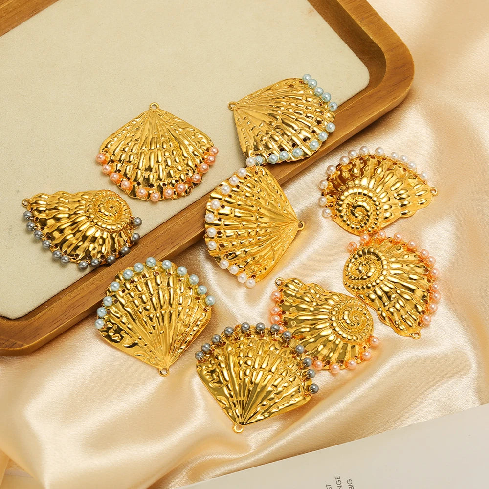 New Arrival 18k Gold Plated Stainless Steel Pearl Conch Seashell Charm Pendant for Diy Necklace Jewelry Making Accessories