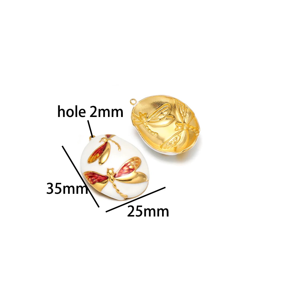 Luxurious Stainless Steel 18K Gold Plated Dragonfly Pattern Maple Leaf Oil Drop Zircon Charm Pendant for Jewelry Necklace Making