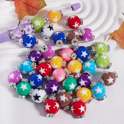 16mm Multi-color Star Prints Acrylic Beads with Silver Alloy Spacer for Trendy DIY Fashion Jewelry Crafting
