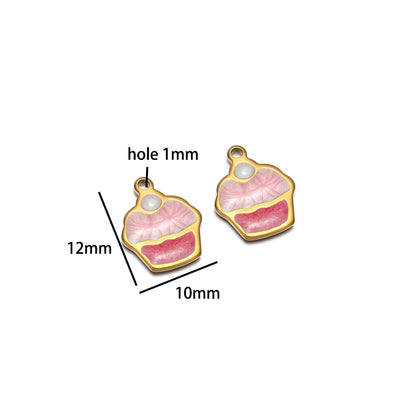 Cute Ins Colorful Enamel 18k Gold Plated Stainless Steel Cupcake Charm Pendant for Handmade Necklace Jewelry Making