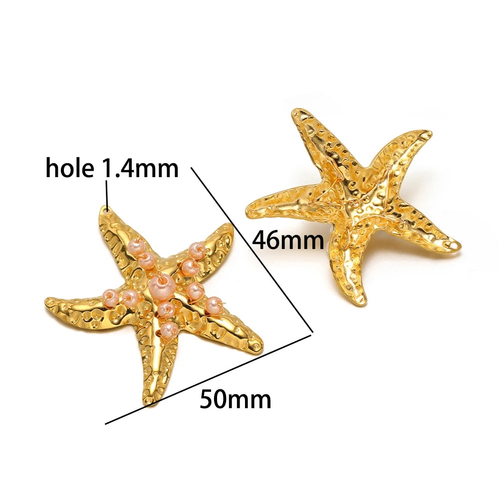 New Arrival 18k Gold Plated Stainless Steel Enamel Starfish Shell Pearl Charm Pendant for Jewelry Making Accessories