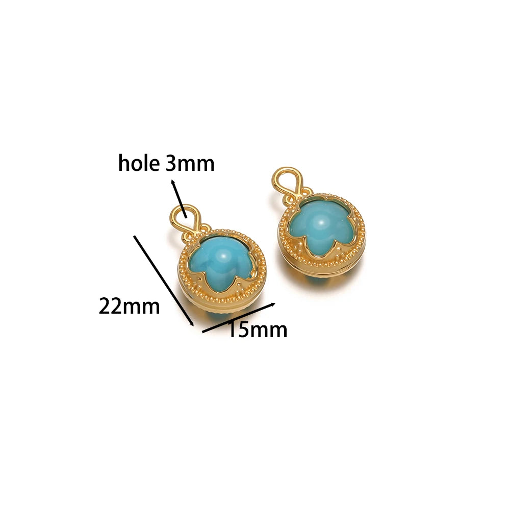 French Retro Stainless Steel 18k Gold Plated Round Gemstone Charm Pendant for Diy Jewelry Making Wholesale Jewelry Supplies