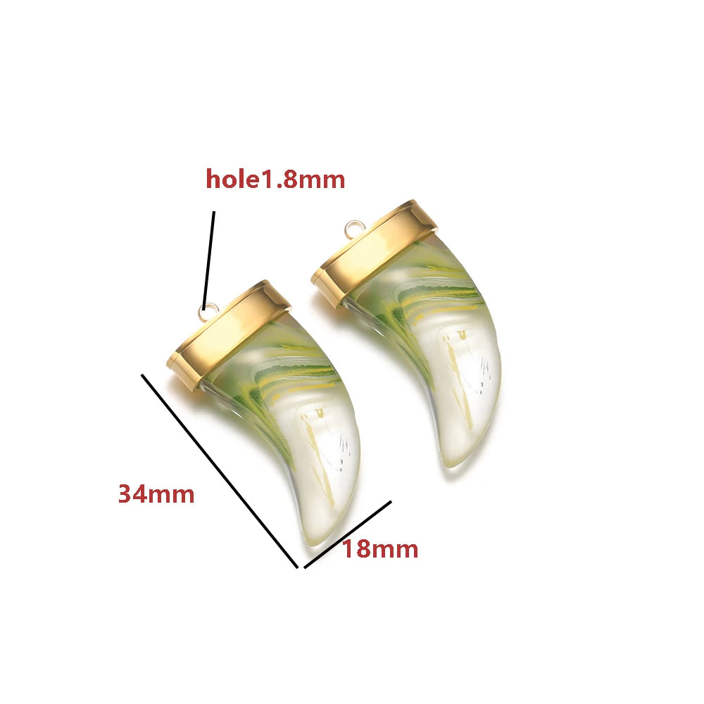 Wholesale Multicolor Glass Crescent Pendants 34 * 18mm - Bulk Horn Charms with Large 1.8mm Single Hole for Craft Supplies