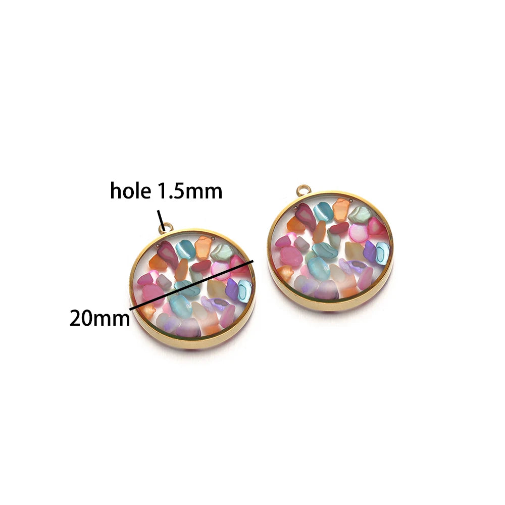 Stainless Steel 18k Gold Plated Oil Drop Round Transparent Mirror Painting Crystal Charm Pendant for Jewelry Necklace Making