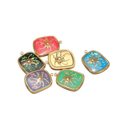 18k Gold Plated Stainless Steel square Charm Enamel Octopus Pendant for DIY Necklace Jewelry Making Accessories