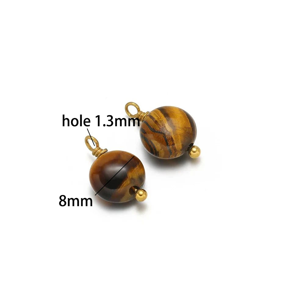 Handmade Stainless Steel 18K Gold Plated 8mm Natural Stone Charm Pendant for Jewelry Necklace Making Wholesale