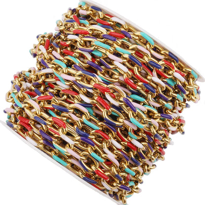 E363 Wholesale High Quality Stainless Steel Chain Colorful Enamel Chain Paper Clip Chain Accessory for Making