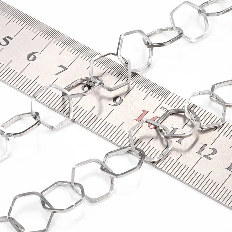 D349 Men's Necklace Hexagon Shape Connectors Hollow Link Chain No Fade Stainless Steel Chain Punk Jewelry Accessories