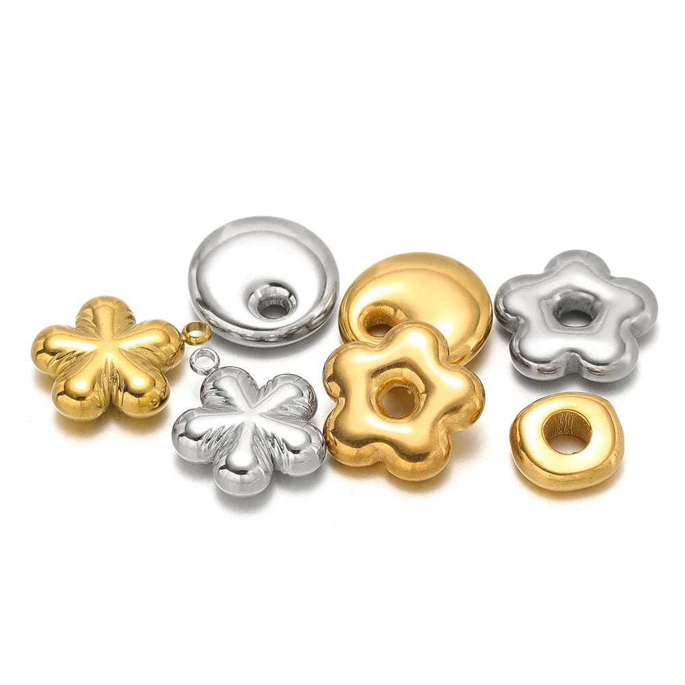 Simple Cute Pendant 18k Gold Plated Stainless Steel Hollow Flower Round Handbag Charm Pendant for Jewelry Making Accessories