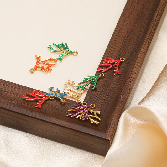 Vintage 18k Gold Plated Stainless Steel Colorful Enamel Coral Pendant for DIY Handmade Necklace Earrings Jewelry Making