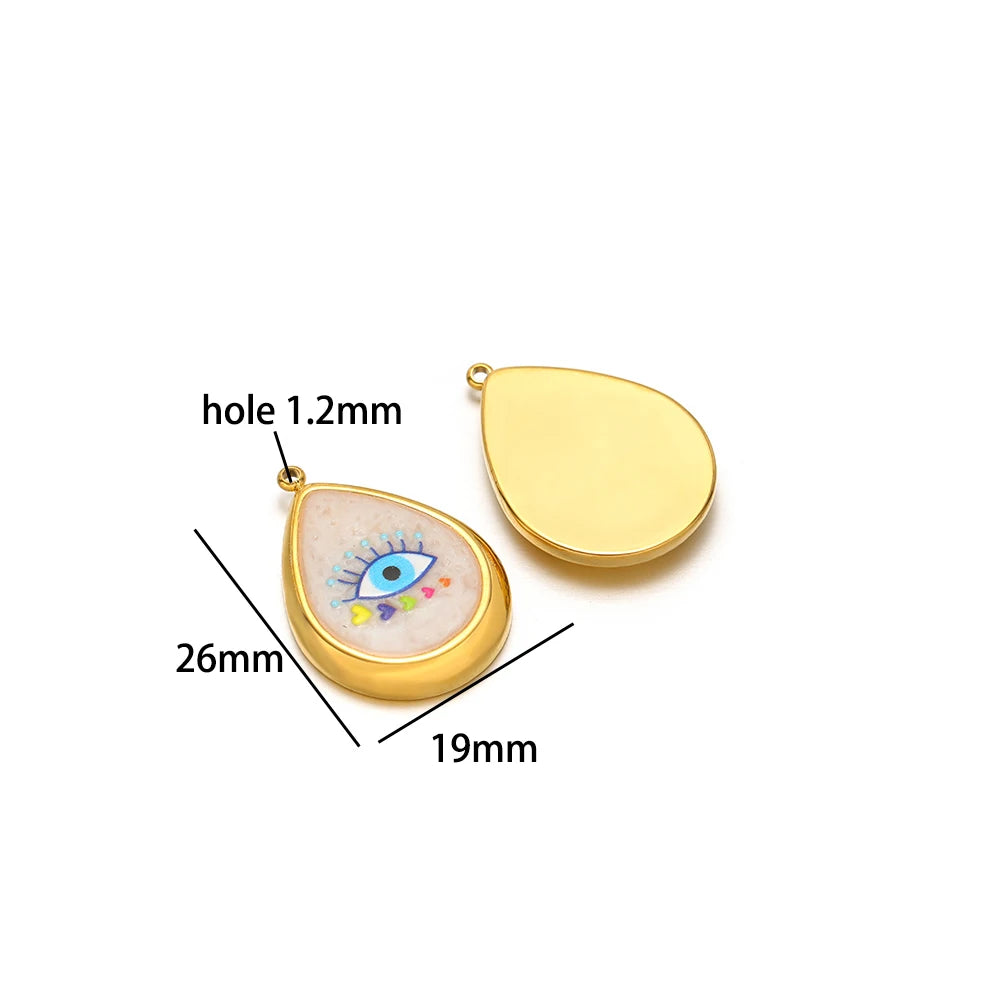 Vintage Blue Eye Pendant Stainless Steel Gold Plated Dripping Oil Eyes Heart Oval Charm Pendant for DIY Jewelry Making Wholesale