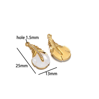 New Trendy Stainless Steel 18k Gold Plated Zircon Leaf Charm Pendant for Jewelry Making Wholesale Jewelry Supplies