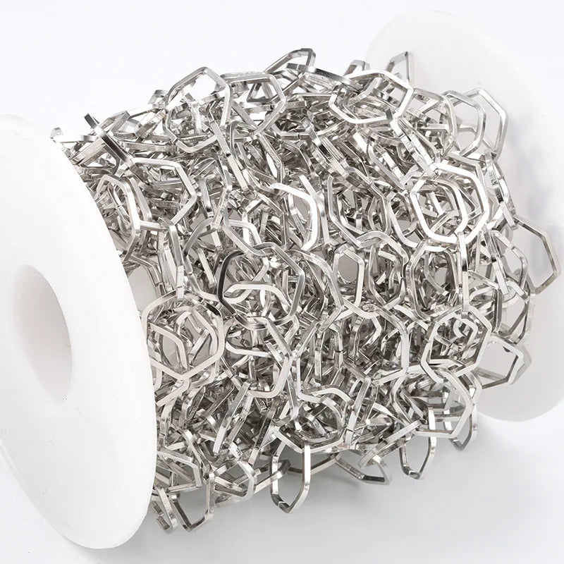 D349 Men's Necklace Hexagon Shape Connectors Hollow Link Chain No Fade Stainless Steel Chain Punk Jewelry Accessories