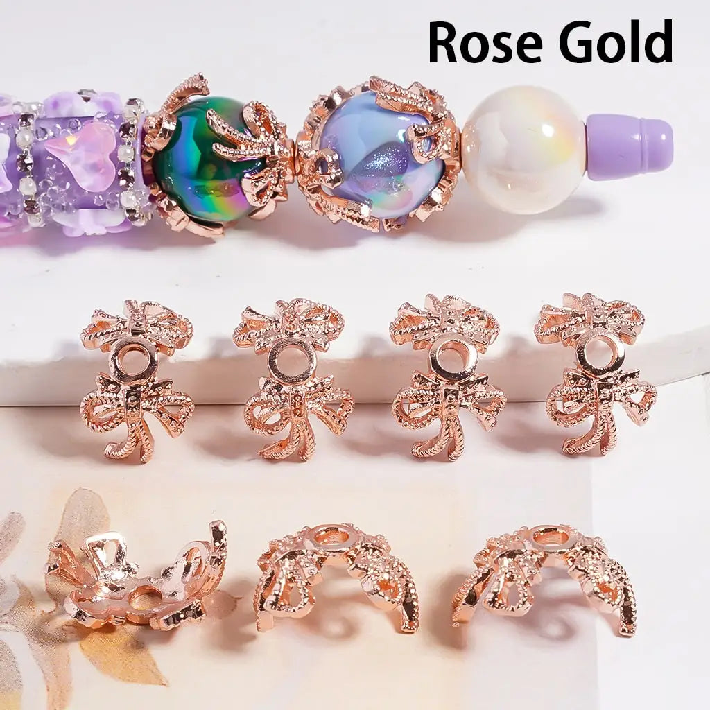 Bowknot Alloy Bead Caps Multi-Color Bead Cages (Fits16mm Round Beads) for DIY Pen Jewelry Making