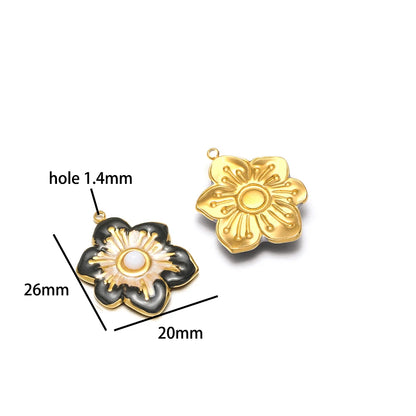 Exquisite Pendant 18k Gold Plated Stainless Steel Colorful Enamel Flower Charm Pendant for Necklace Jewelry Making Accessories