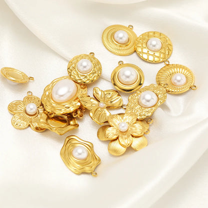 Hot Sale Fashion 18k Gold Plated Stainless Steel Pearl Flower Irregular Shape Charm Pendant for DIY Necklace Jewelry Making