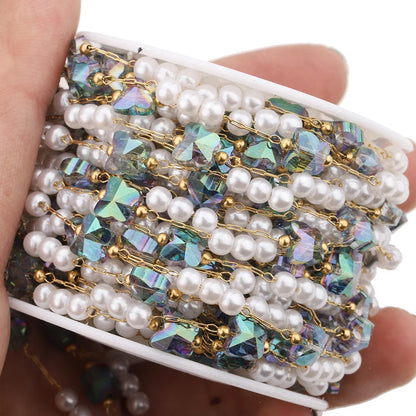 B3345 18k Gold butterfly Bulk Chain Colored Crystal Beads Chain Ins Stainless Steel Chain for Diy