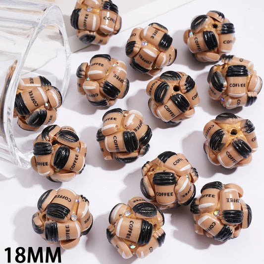 18mm Round Coffee Cup Gemstone Decor Loose Beads Bulk for Beadable Pen DIY Keychain Bracelet Jewelry Making Wholesale