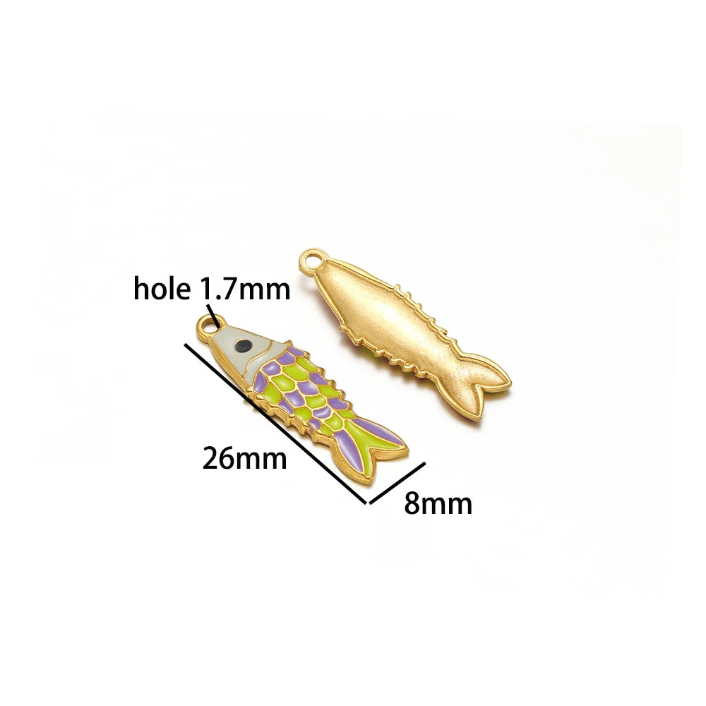 18K Gold Plated Stainless Steel Colorful Oil Drip Fish Charm Pendant for Fashion Jewelry Earring Necklace Making