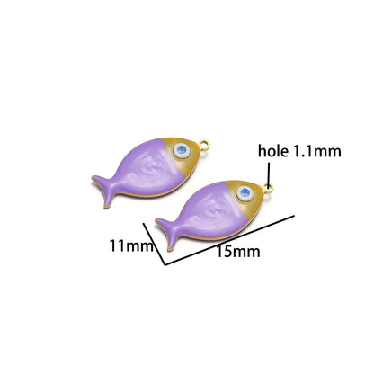 5pcs/bag Children's 18k Gold Plated Stainless Steel Enamel Fish Charm Pendant for Jewelry Necklace Making Accessories
