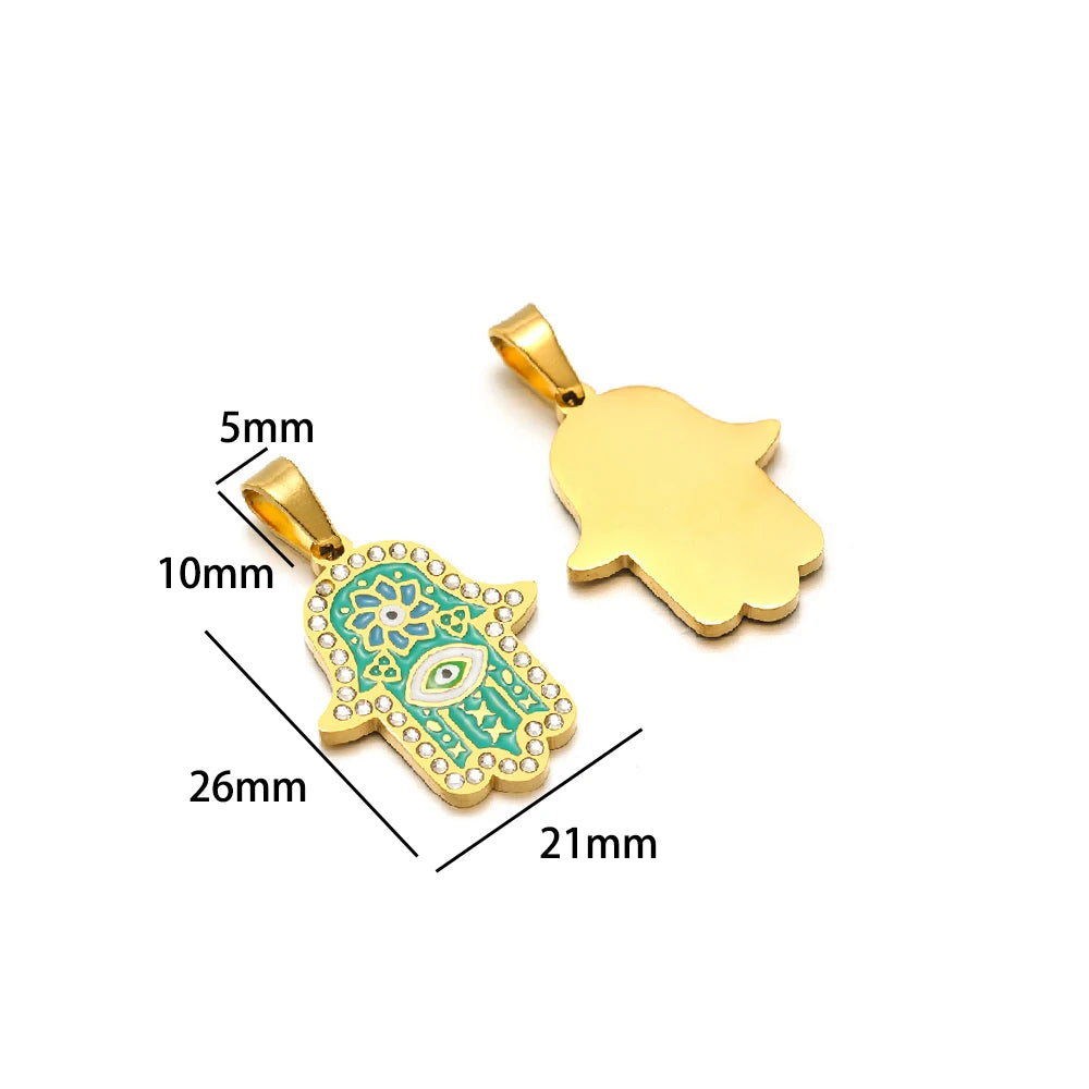 Exquisite Stainless Steel Gold Plated Dripping Oil Eyes Heart Moon Charm Pendant for DIY Jewelry Making Wholesale