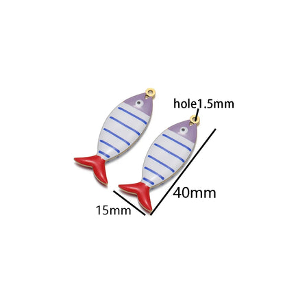Fashion 18k Gold Plated Stainless Steel Enamel Striated Fish Charm Pendant for DIY Necklace Jewelry Making Accessories