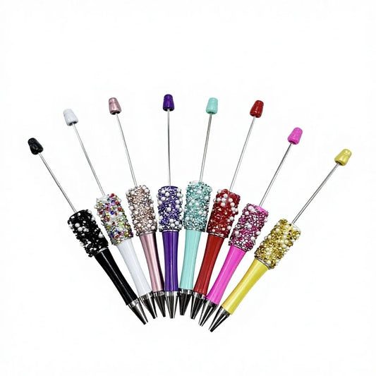 Plastic Diamond Shape Solid Color Rhinestones White Pearls Portable Ballpoint Pens for DIY Craft Gift Promotional Activities