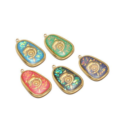 Vintage 18k Gold Plated Stainless Steel Oval Enamel Dolphin Charm Pendant for DIY Necklace Jewelry Making Accessories
