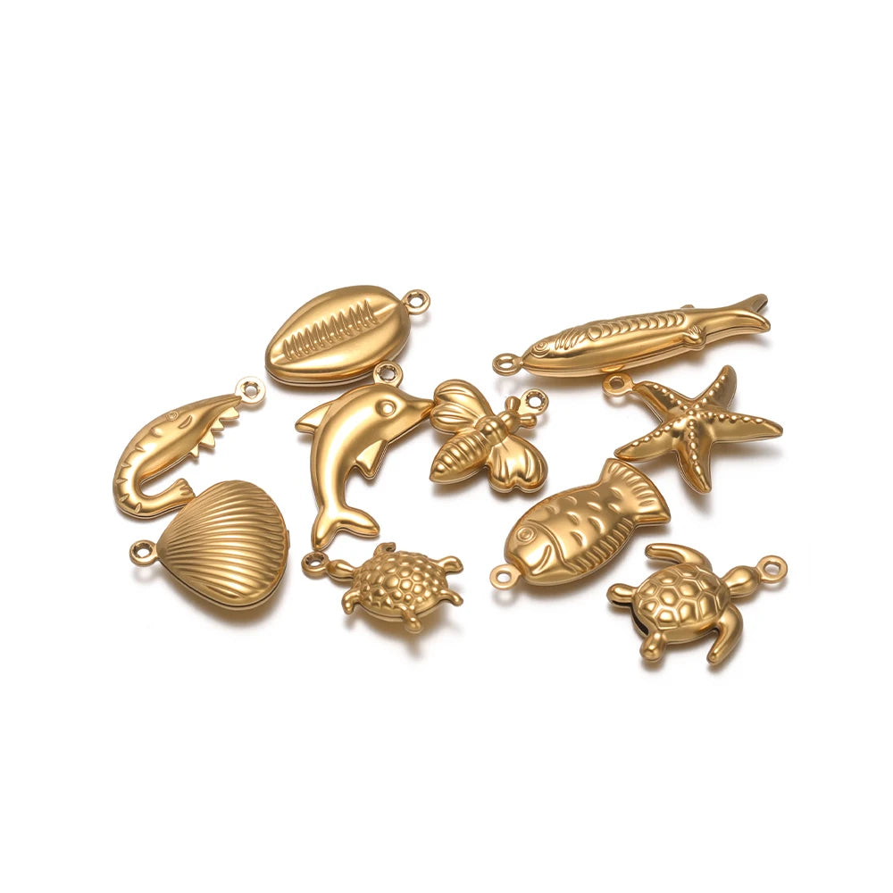 18k Gold Plated Stainless Steel Hollow Fish Sea Turtles Dolphins Charm Pendant for DIY Necklace Jewelry Making Jewelry Findings