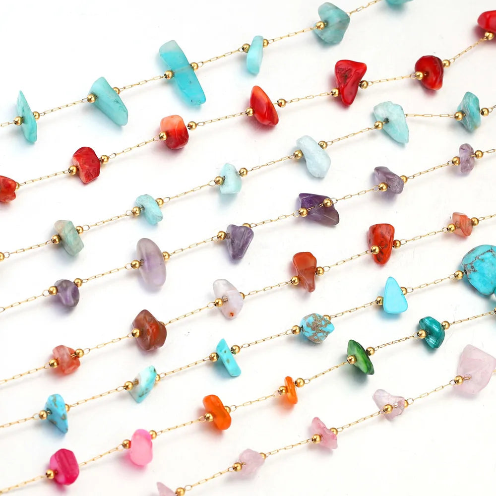 Stainless Steel Natural Stone Handmade Irregular Quartz Chains for Permanent Jewelry Accessories