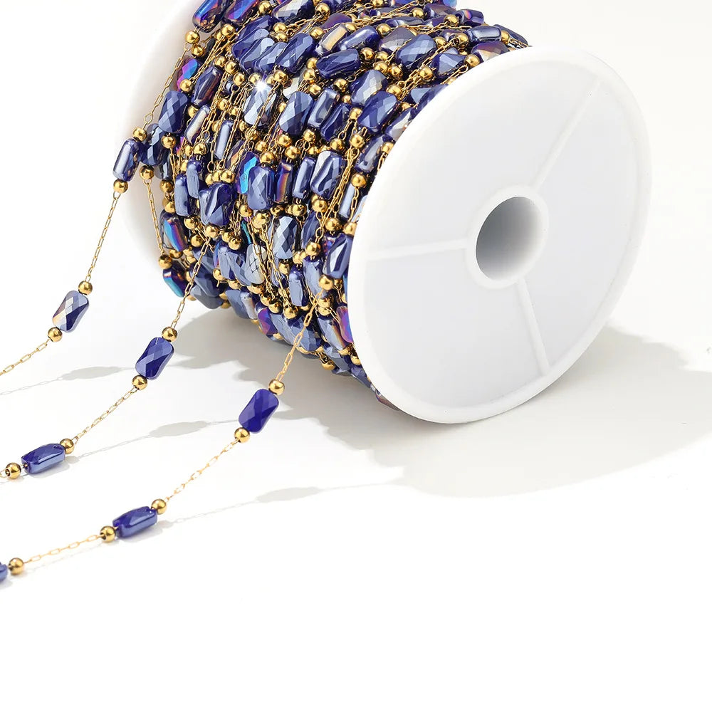 A2760 Hot Ins rainbow Beads Beaded Chain Gold Stainless Steel Crystal Pearl Beads Necklace Bracelet Making Chain Findings