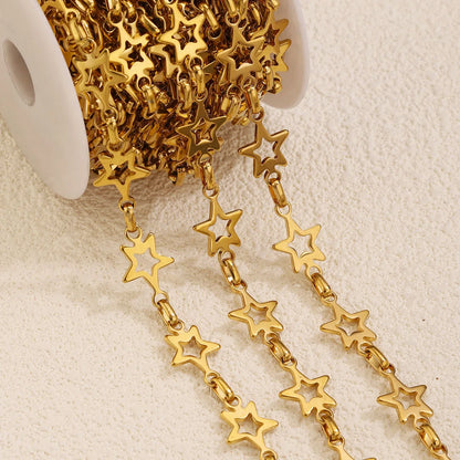 D608 Tarnish Free18k Gold-plated Stainless Steel Hollow Five-pointed Star Handmade Chain for DIY Accessories Chains