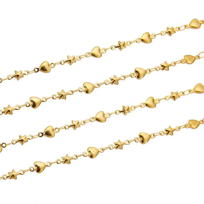 E511 Permanent Star Heart Chain Gold Silver Stainless Steel Chain Loose Chains for Jewelry Making