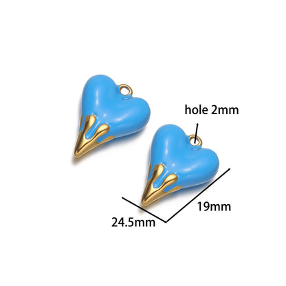 5pcs/bag Stainless Steel 18k Gold Plated Enamel Heart Charm Pendant for Diy Jewelry Necklace Earring Making Bulk