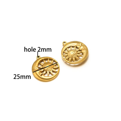 Wholesale Gold Plated Stainless Steel Moon Sun Leaf Cross Heart Charm Pendant for DIY Jewelry Necklace Making