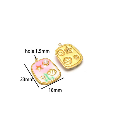 Stainless Steel 18k Gold Plated Enamel Heart Starfish butterfly Shell Zircon Charm Pendant for Jewelry Necklace Making