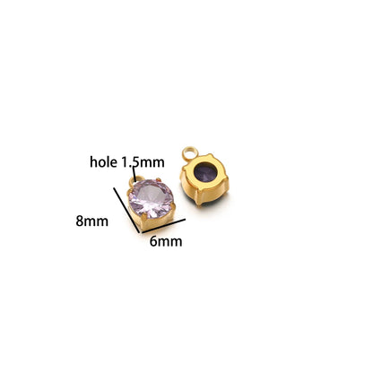 5pcs/bag Stainless Steel 18k Gold Plated 8*6mm Round Zircon Charm Pendant for Diy Necklace Jewelry Making Accessories